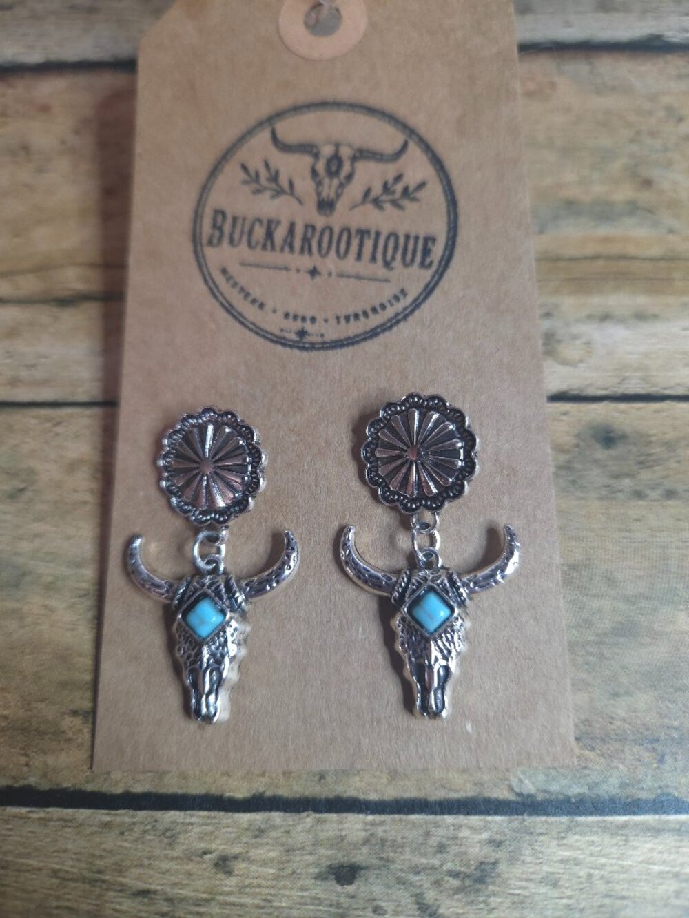Western Bull Skull Stud Earrings Turquoise Cowgirl Southwestern Rodeo Jewelry